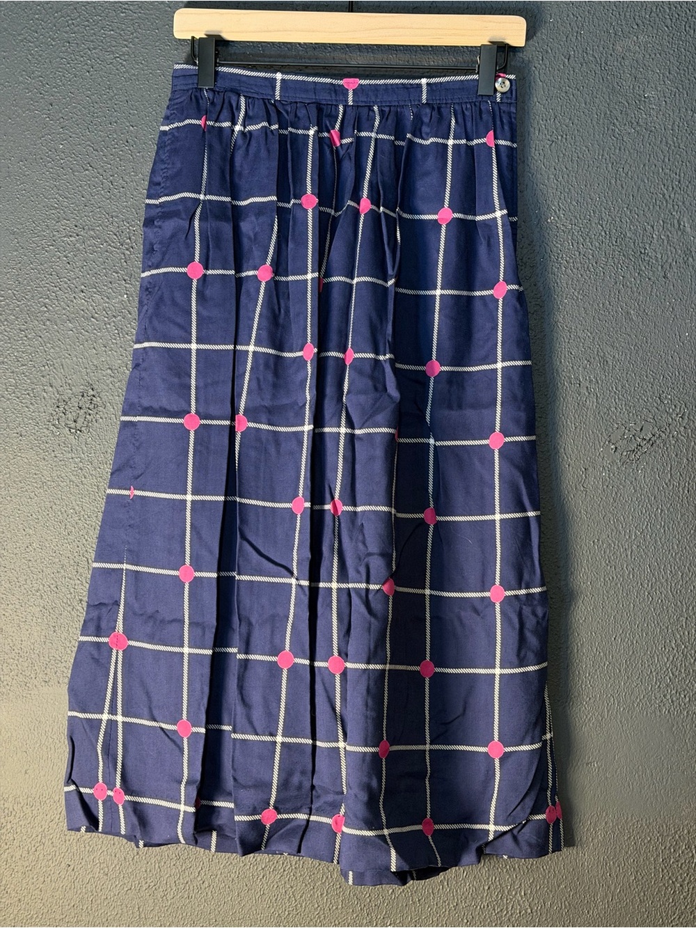 Evan Picone Navy Maxi Skirt with Pink Dot Grid